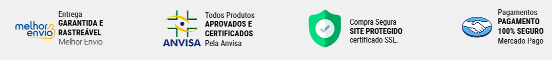 Entrega garantida e rastreável · Produtos aprovados pela Anvisa · Compra segura site protegido · Pagamento 100% seguro